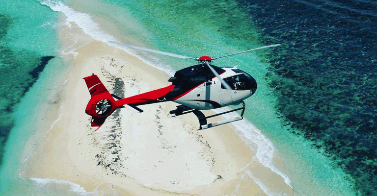 Helicopter tour over Mauritius lagoon