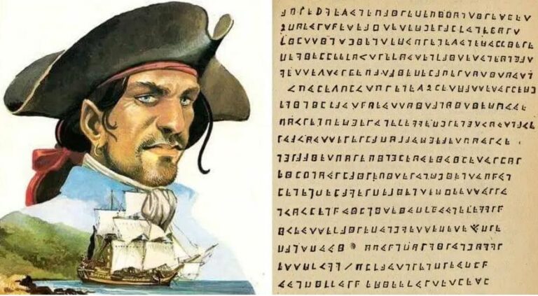 An old parchment with cryptic symbols and writings.