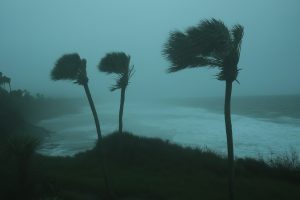 A dramatic tropical sky over lush greenery in Mauritius during the cyclone season.