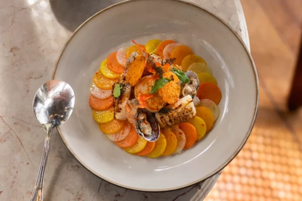 Gourmet dining setup at Constance Prince Maurice in Mauritius.